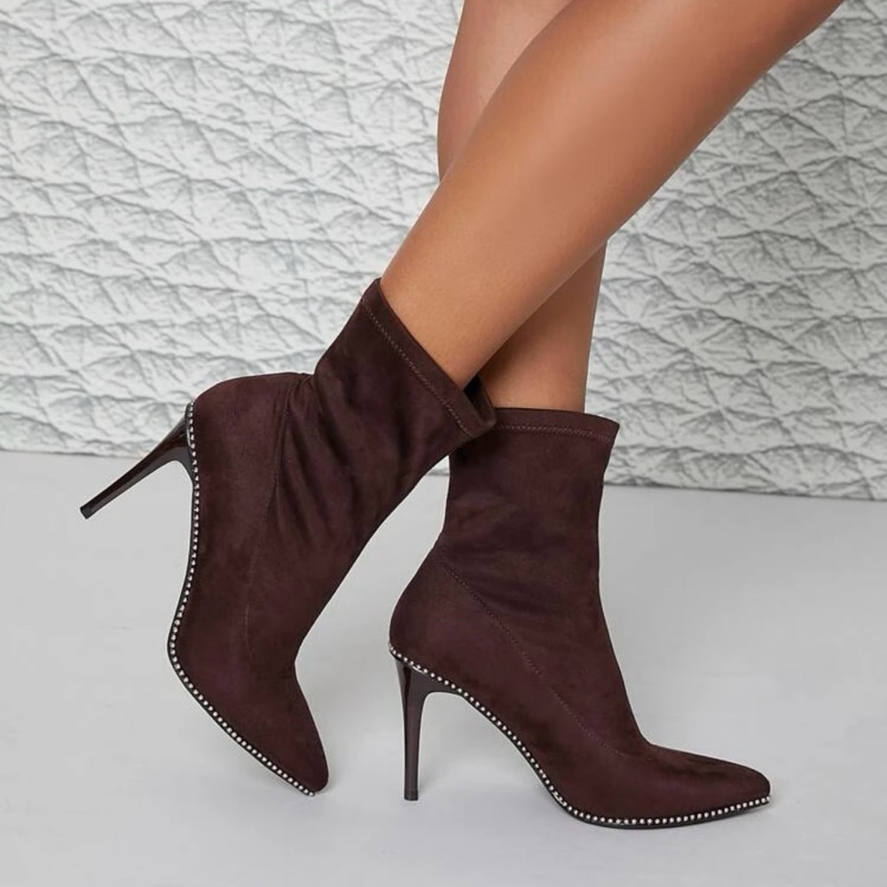 Women’s Stud Detail Sole Point Toe Stiletto Heel Boots chocolate brown size 8.5
